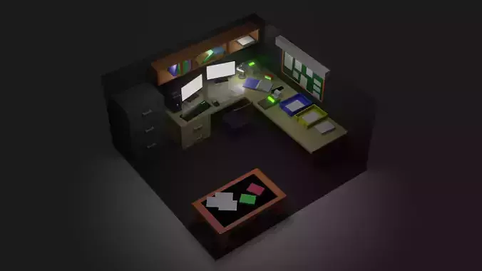 Office 3D model Low Poly room with desk and computer