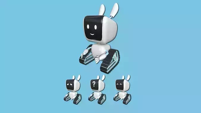 Cute Robot 01 - White 04 Faces - Character Design Fashion Low-poly 3D model