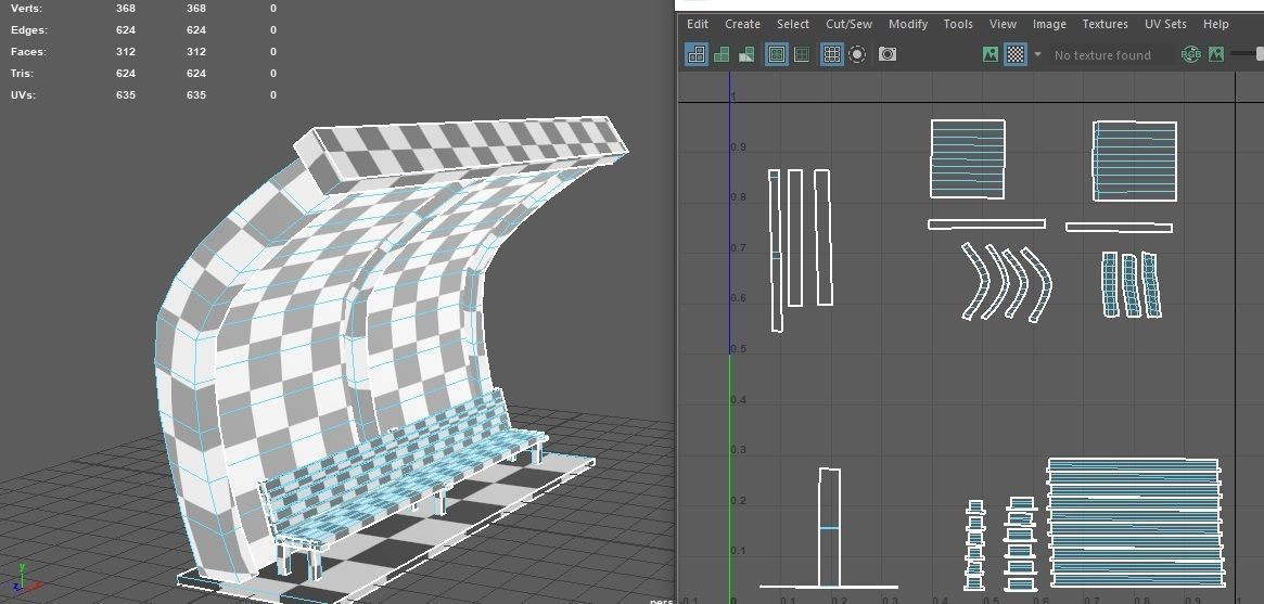  Low-Poly Bus Stop Bench Low-poly 3D model_6