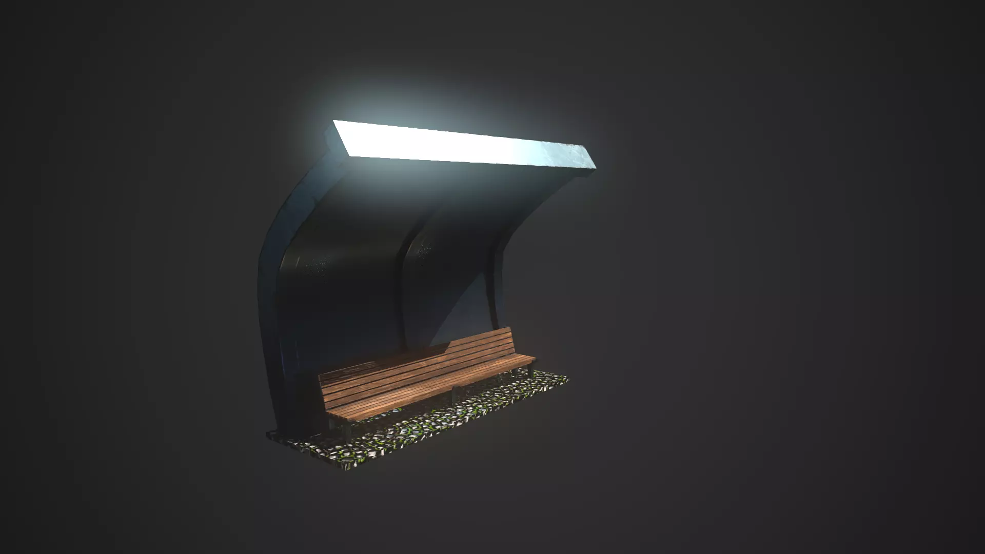  Low-Poly Bus Stop Bench Low-poly 3D model_0