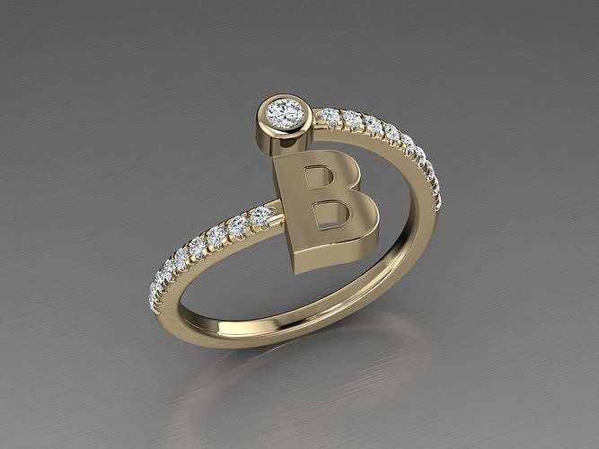 Jewelry Alphabet Diamond Ring B 3D print model