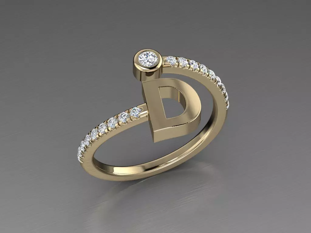 Jewelry Alphabet Diamond Ring D 3D print model