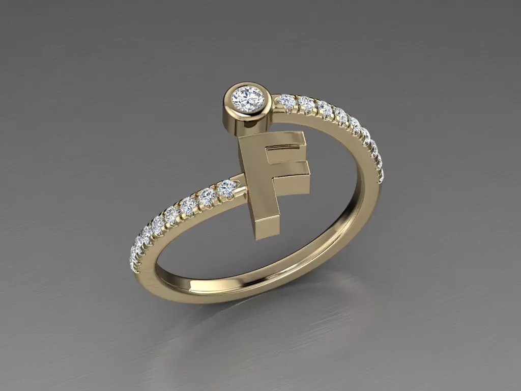 Jewelry Alphabet Diamond Ring F 3D print model