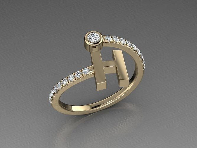 Jewelry Alphabet Diamond Ring H 3D print model