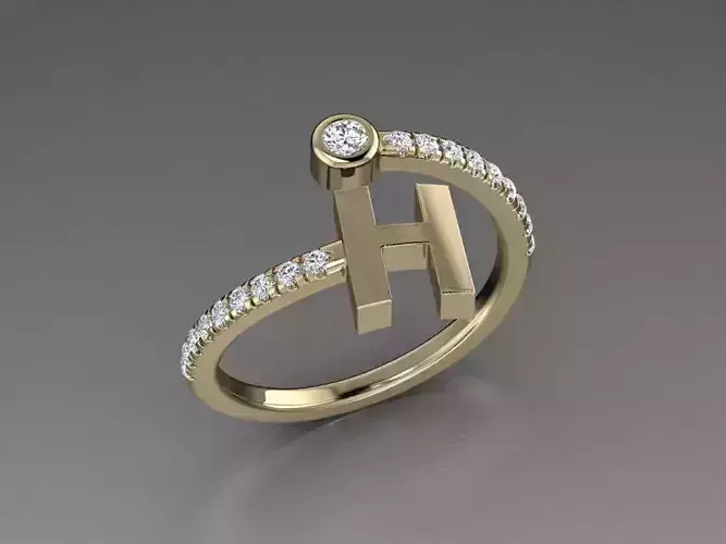 Jewelry Alphabet Diamond Ring H 3D print model