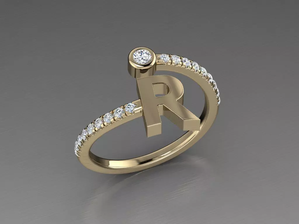 Jewelry Alphabet Diamond Ring R 3D print model