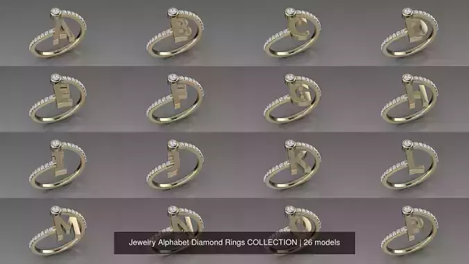 Alphabet Jewelry Rings 3D Model Collection