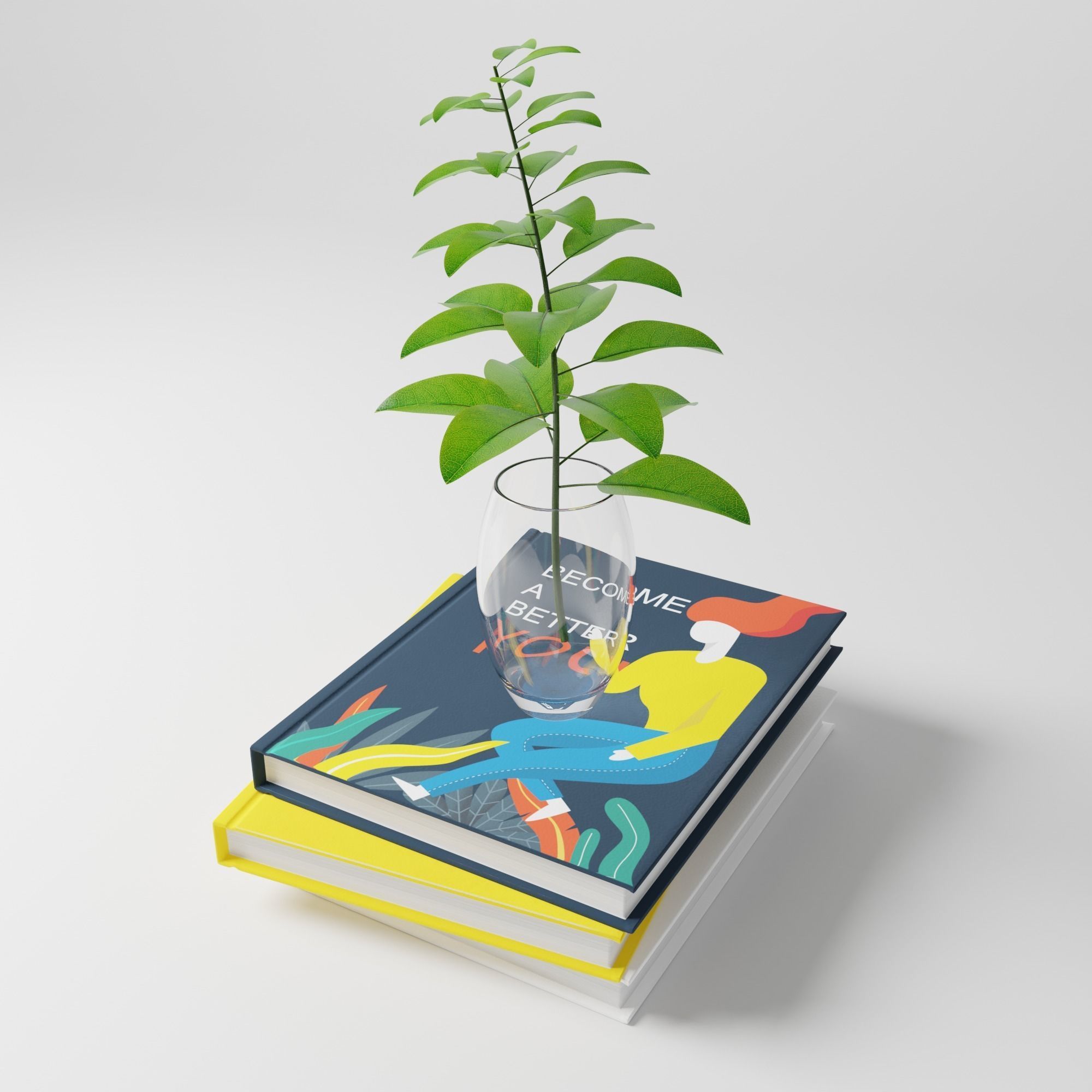 Books with plant in glass Free low-poly 3D model_5