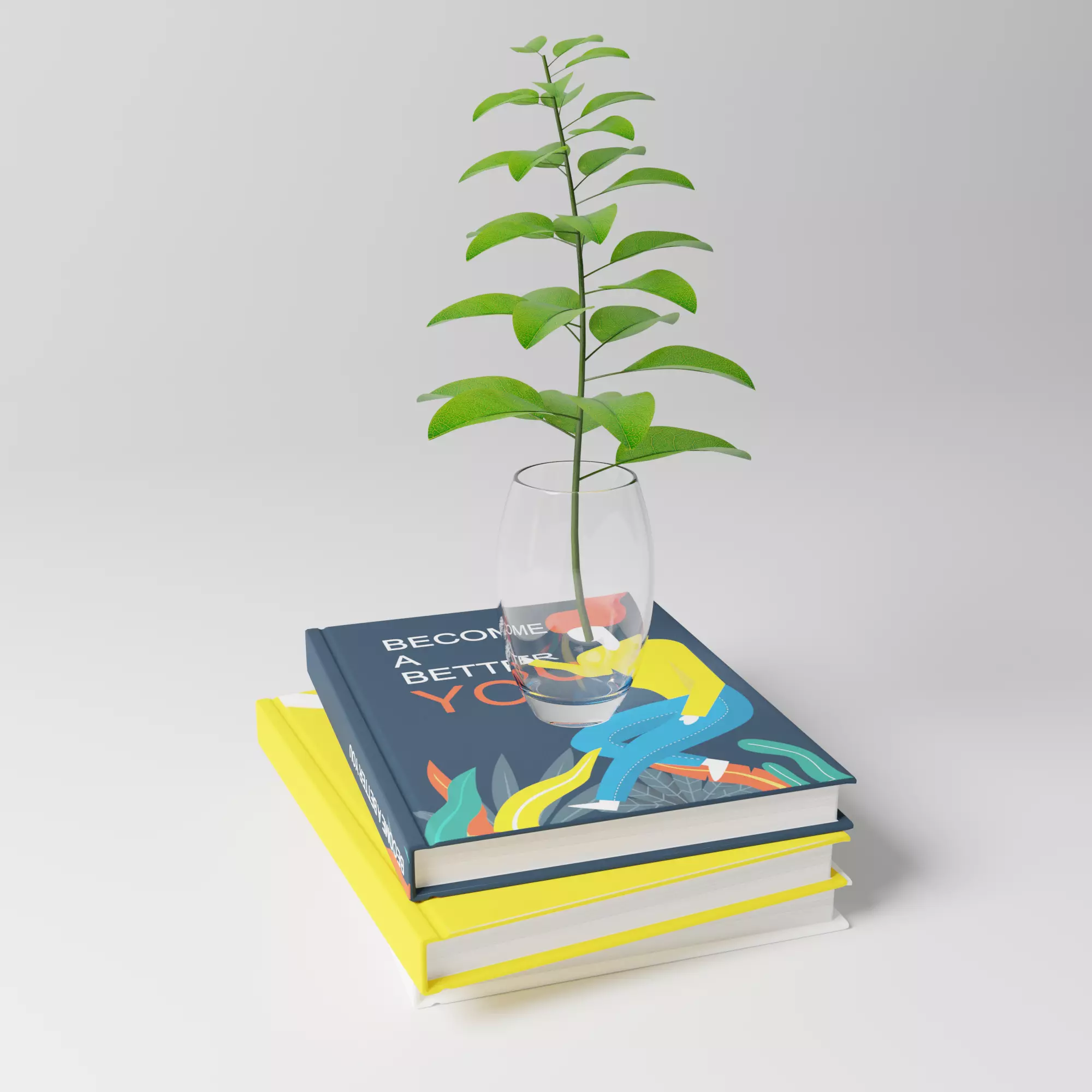 Books with plant in glass Free low-poly 3D model_0