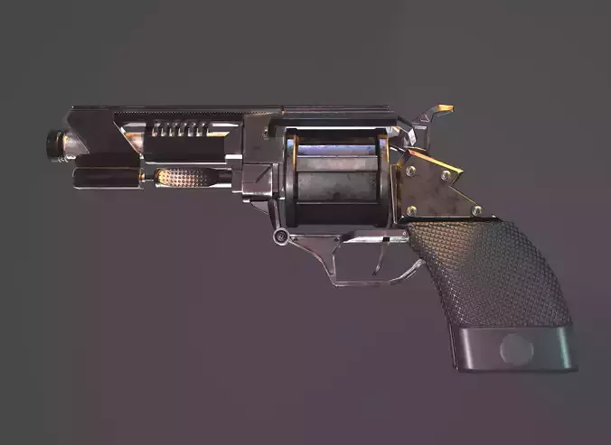 Concept a low-poly model of a fictional revolver model