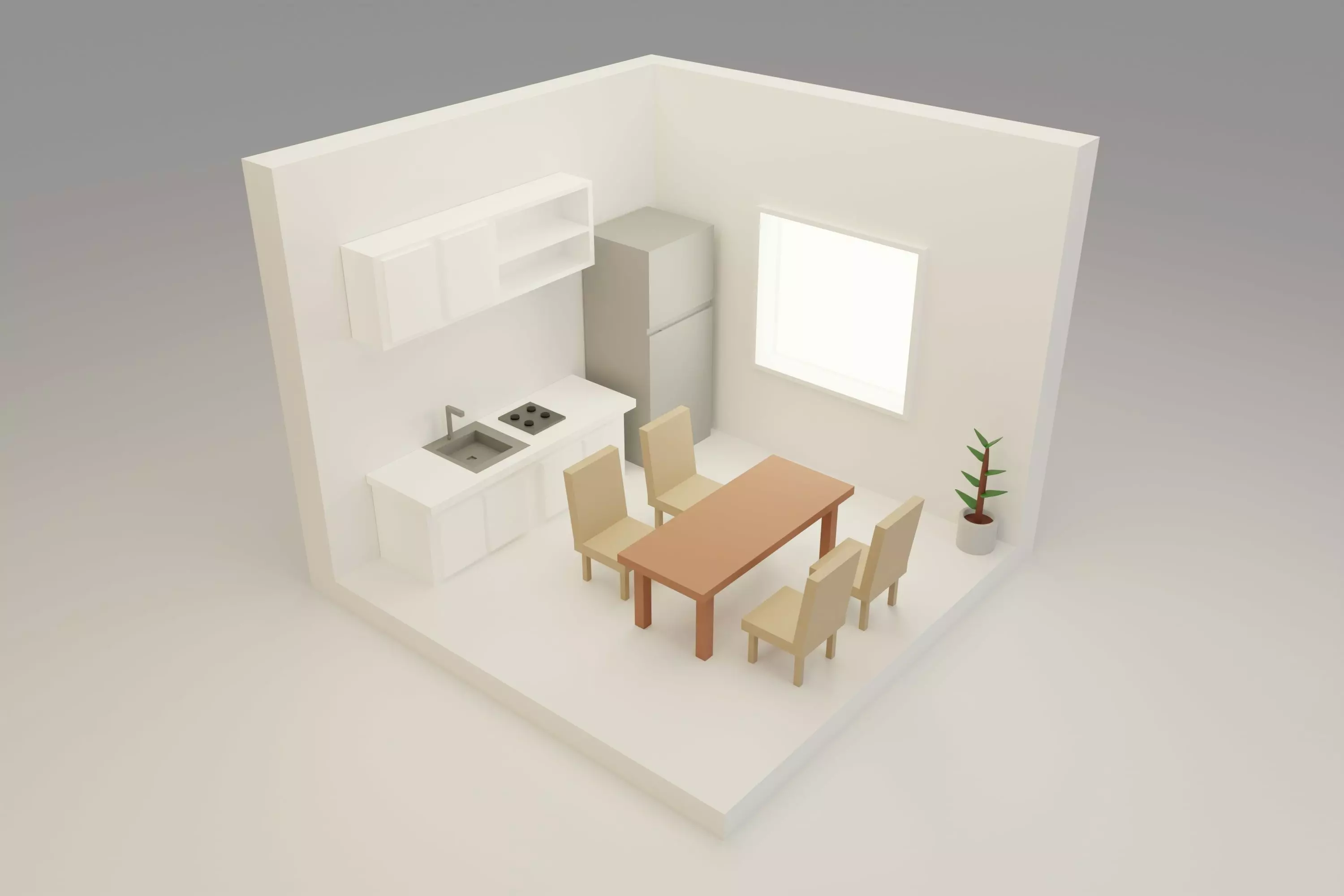 3D isometric low poly minimal kitchen Low-poly 3D model_0