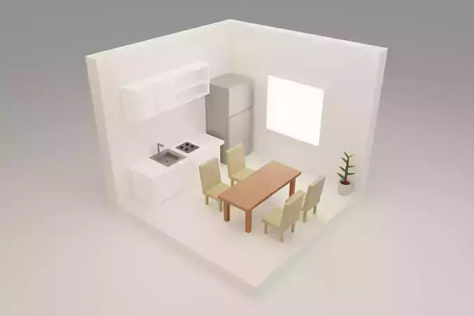3D isometric low poly minimal kitchen