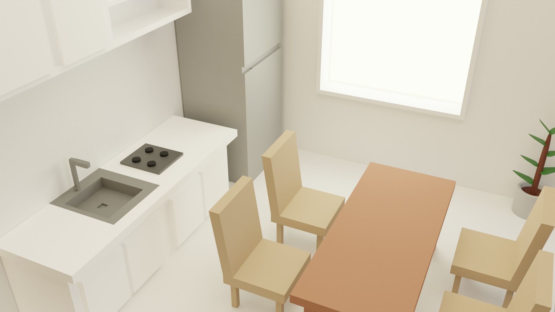3D isometric low poly minimal kitchen Low-poly 3D model_1