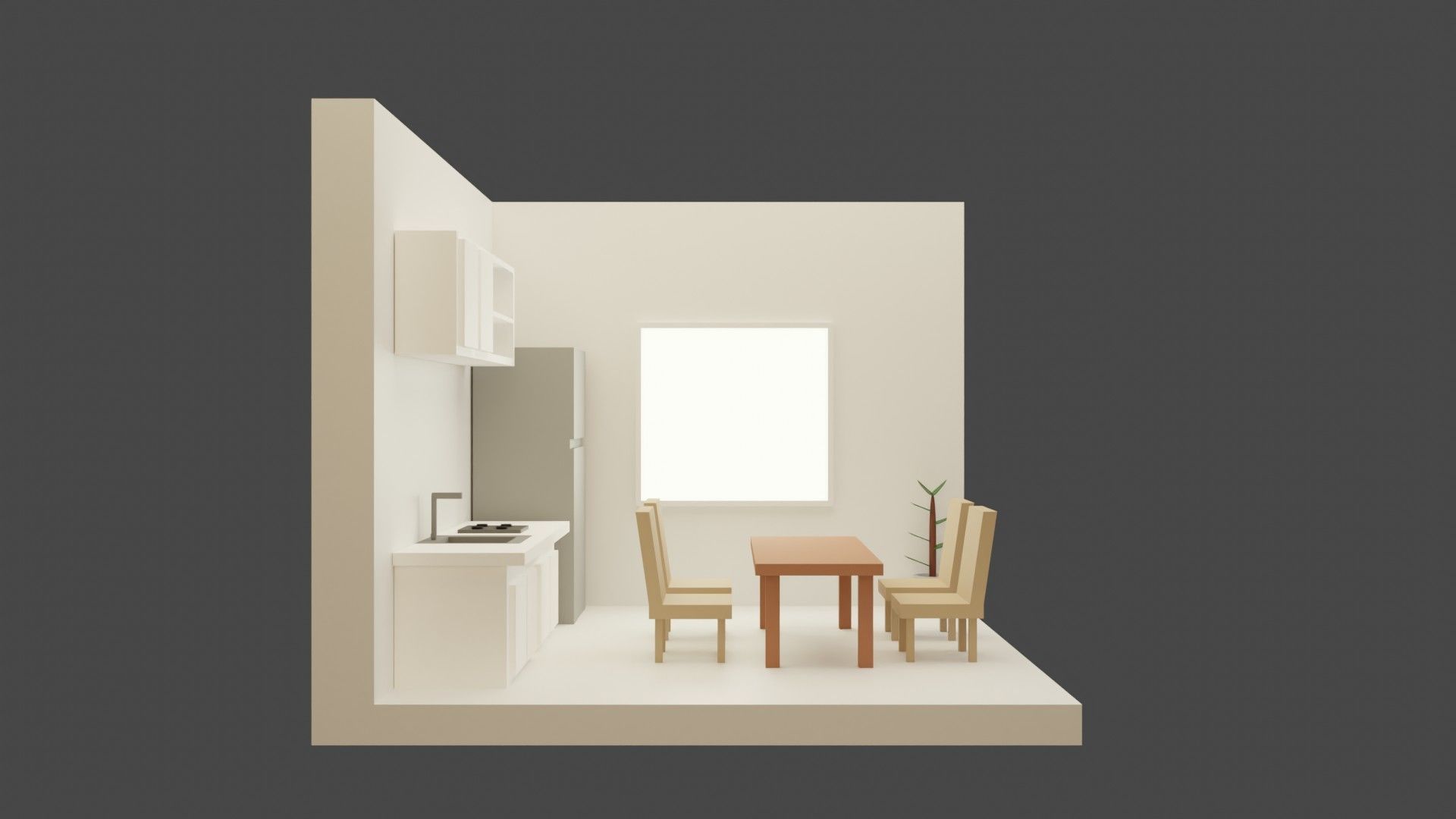 3D isometric low poly minimal kitchen Low-poly 3D model_2