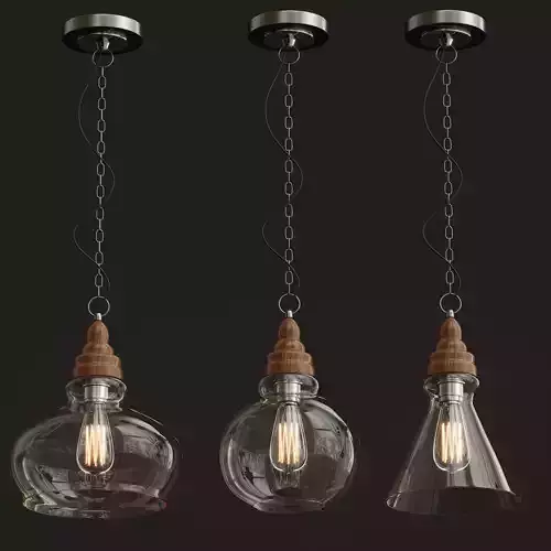 Light set glass and wood pendant lamp Low-poly 3D model