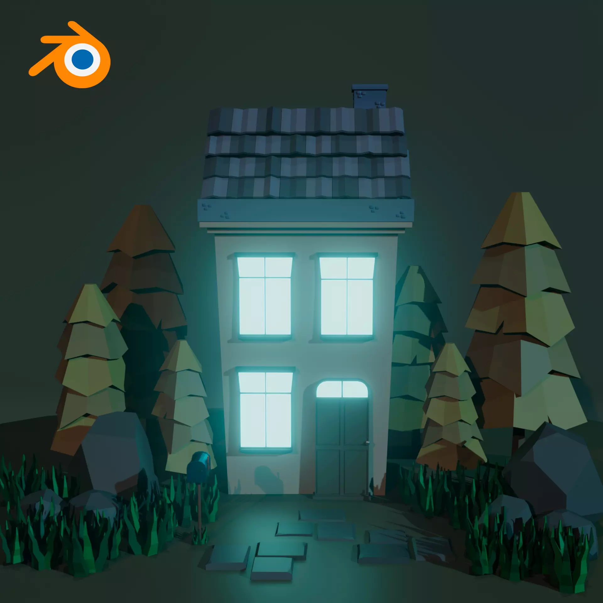 Cartoon House for Blender Cycles and Eevee Free low-poly 3D model