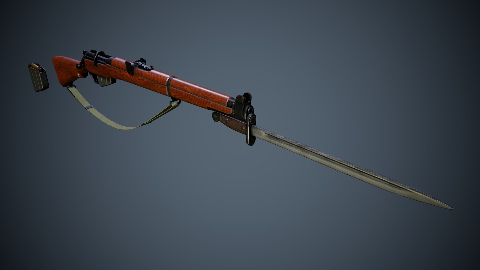 Lee Enfield MK III - WW2 rifle Low poly PBR Low-poly 3D model_2