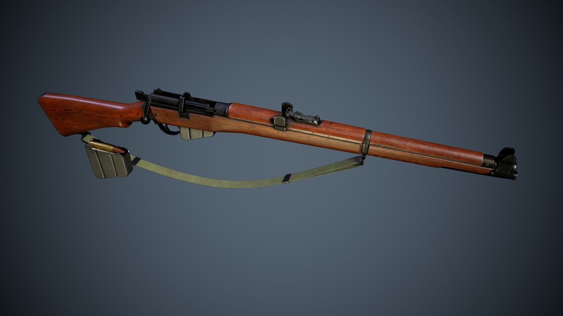 Lee Enfield MK III - WW2 rifle Low poly PBR Low-poly 3D model_1