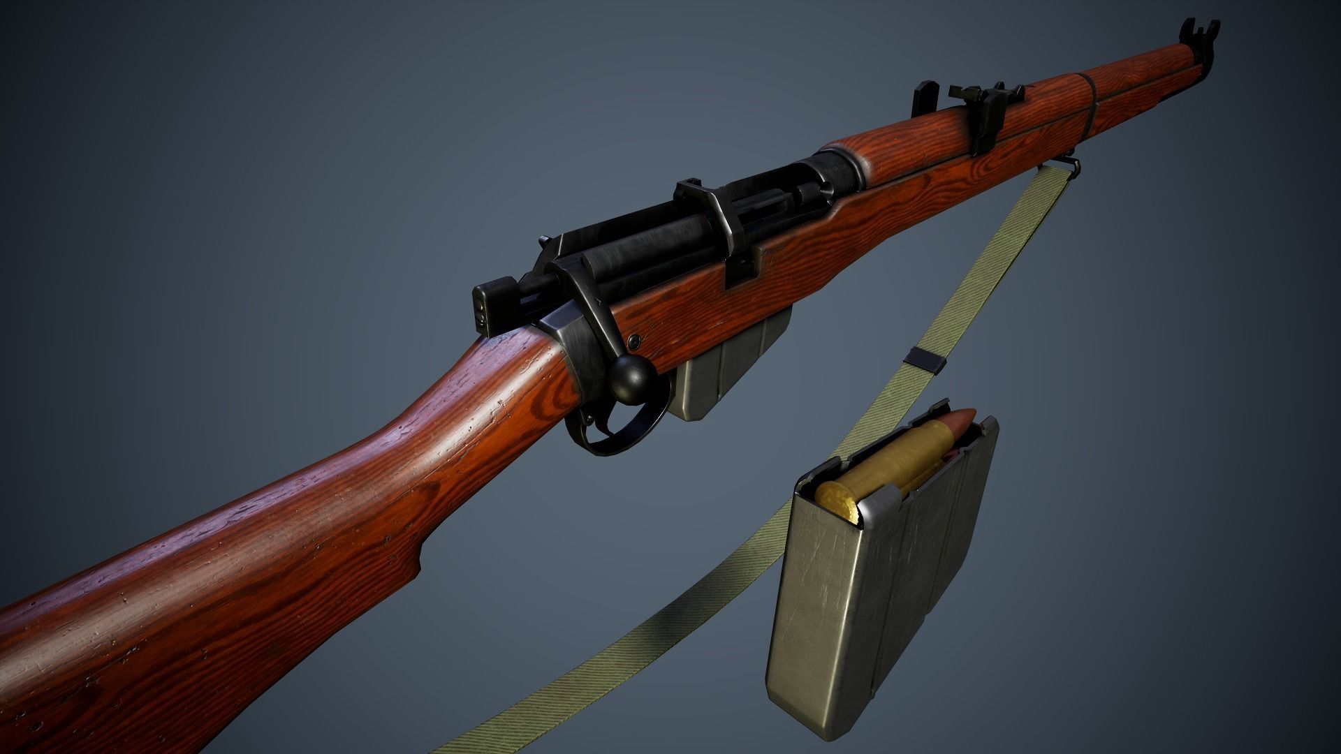 Lee Enfield MK III - WW2 rifle Low poly PBR Low-poly 3D model_13