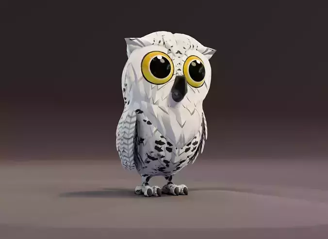 Cartoon Snowy Owl 3D Model Low-poly 3D model