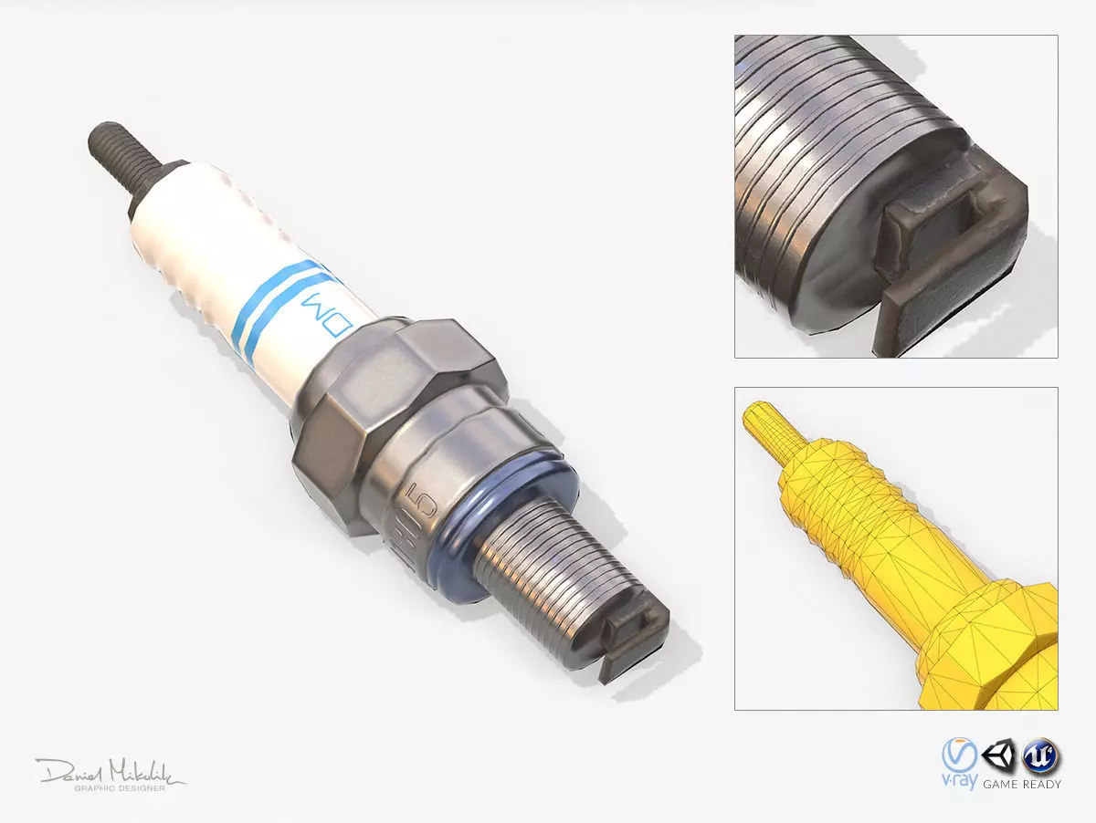 Engine Spark Plug PBR Low-poly 3D model_0