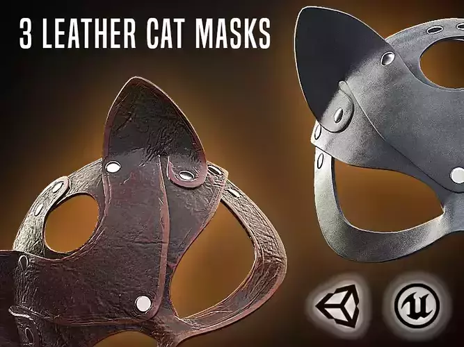Leather cat mask - 3D VR AR game ready Low-poly 3D model Low-poly 3D model