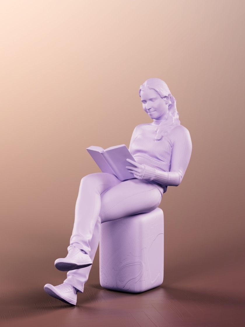 Summer 11667 - Woman casually sitting and reading 3D model_4