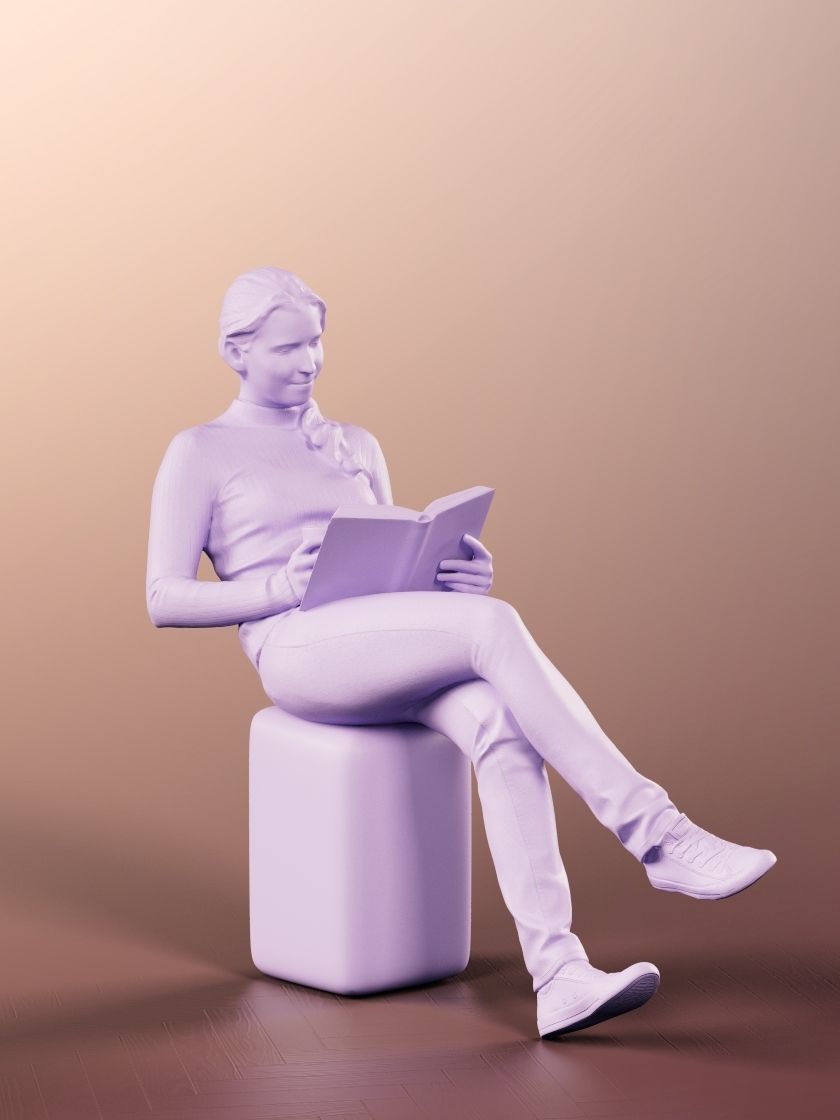 Summer 11667 - Woman casually sitting and reading 3D model_5