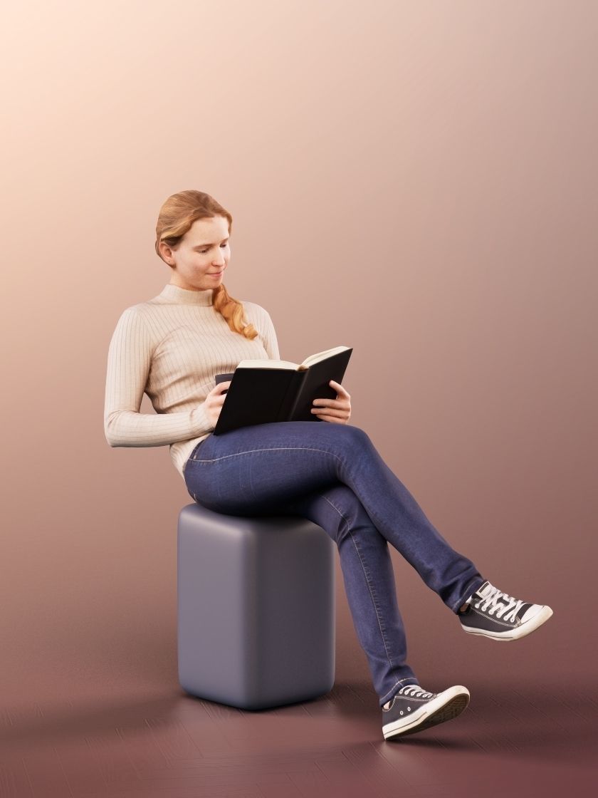 Summer 11667 - Woman casually sitting and reading 3D model_3