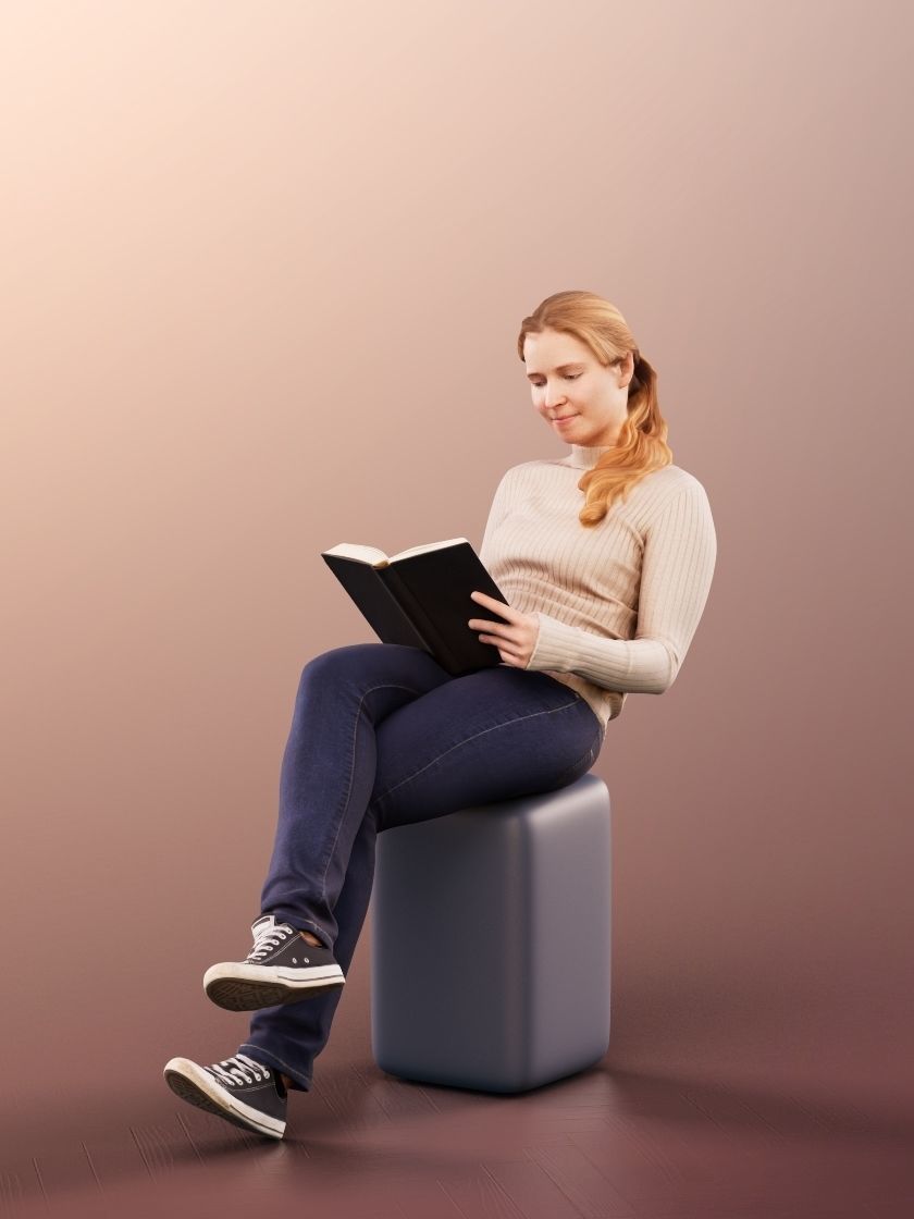 Summer 11667 - Woman casually sitting and reading 3D model_2