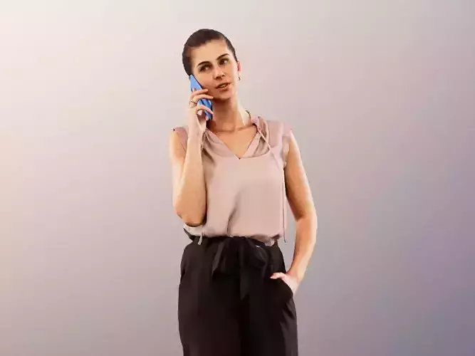 Vivian 11686 - woman on phone telefone black trousers 