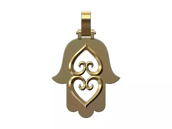 Double floral heart hand of fatima pendant 