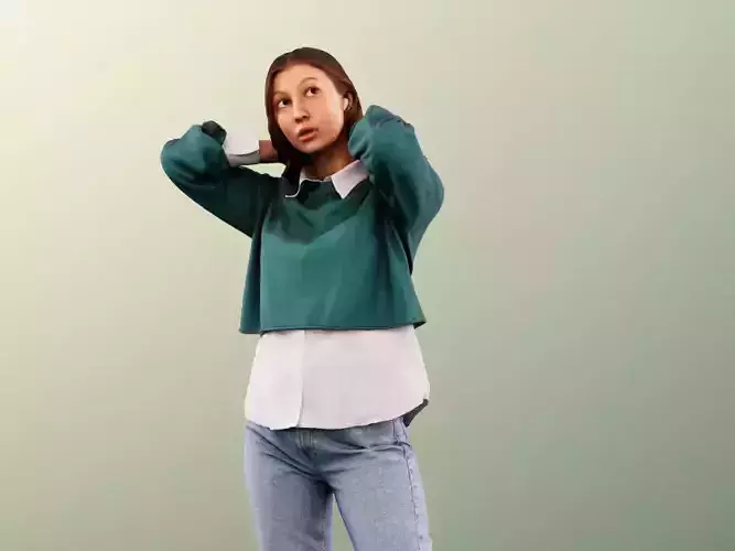 Marina 11700 - woman in casual clothing holding hair