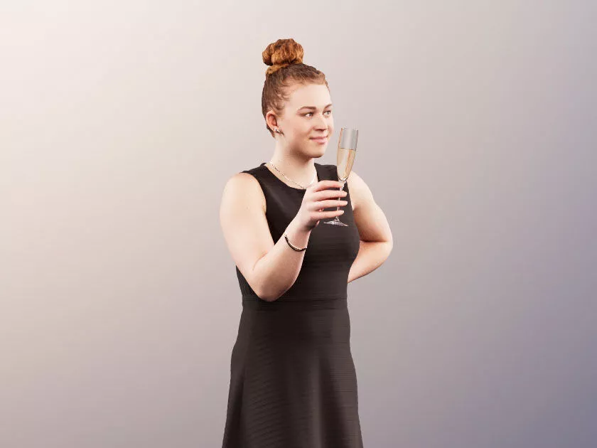 Cora 11716 - Woman in evening dress with glass of champagne 3D model