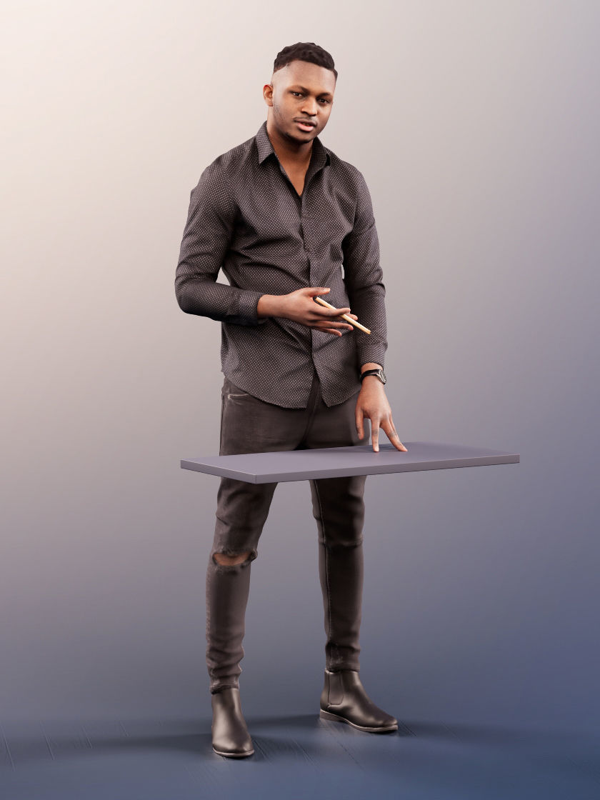 Danny 11739 - Presenting Standing Office Man Black African  3D model_2