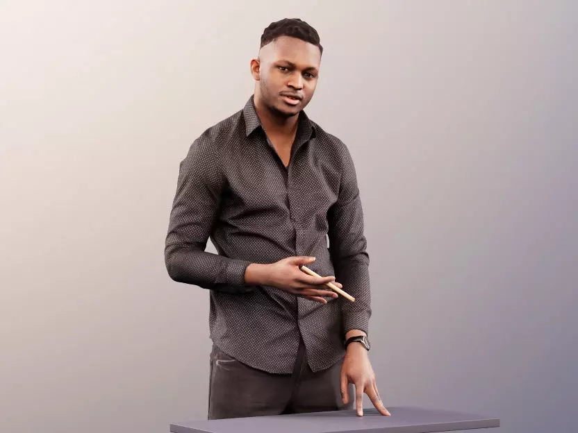 Danny 11739 - Presenting Standing Office Man Black African  3D model_0