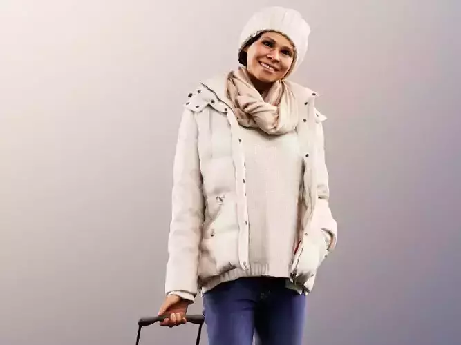 Rose 11757 - Woman Warm Clothing Travelling With Suitcase