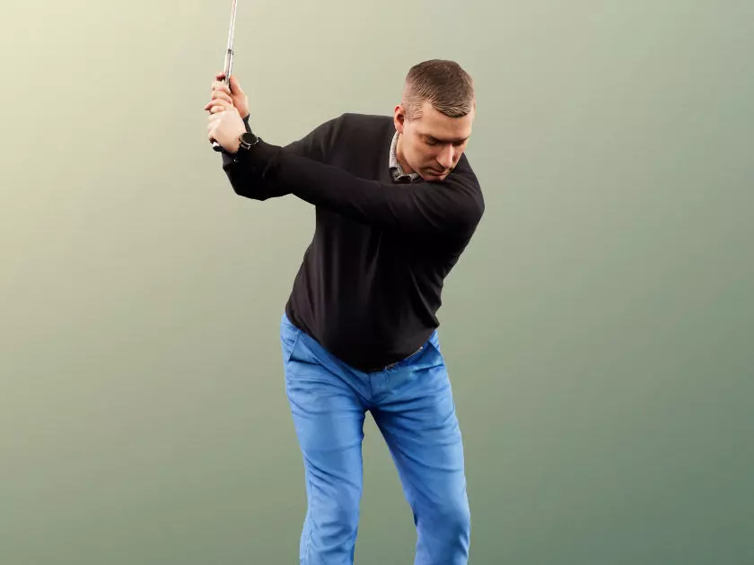 Steve 11780 - Golfer Swinging At The Ball With Golfbag 3D model_0