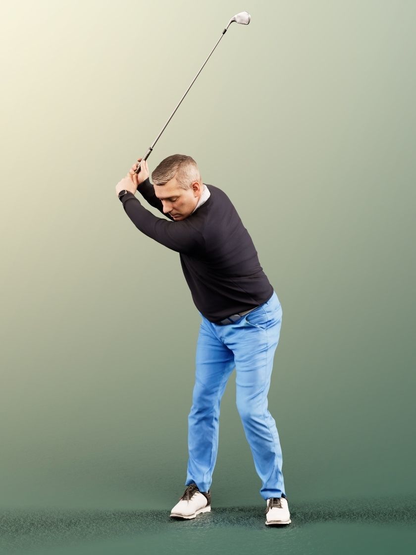 Steve 11780 - Golfer Swinging At The Ball With Golfbag 3D model_3