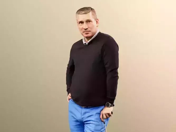 Steve 11781 - Golfer Leaning On His Club With Golf Caddy