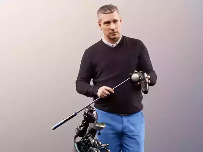 Steve 11782 - Golf Player Waiting With Golf Club And Bag 3D model