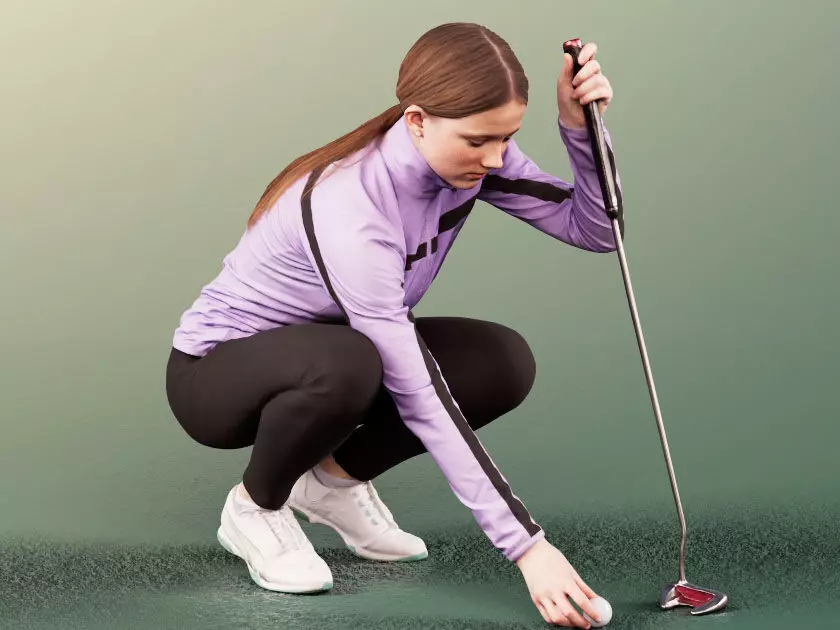 Faye 11810 - Female Golfer Placing The Ball With Golf Caddy 3D model_0