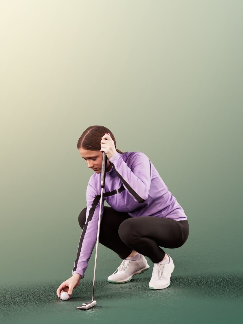 Faye 11810 - Female Golfer Placing The Ball With Golf Caddy 3D model_3