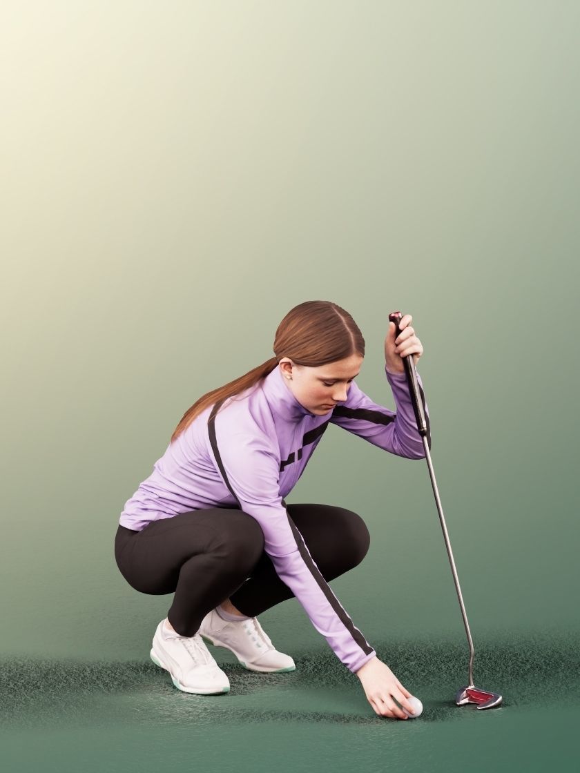 Faye 11810 - Female Golfer Placing The Ball With Golf Caddy 3D model_2