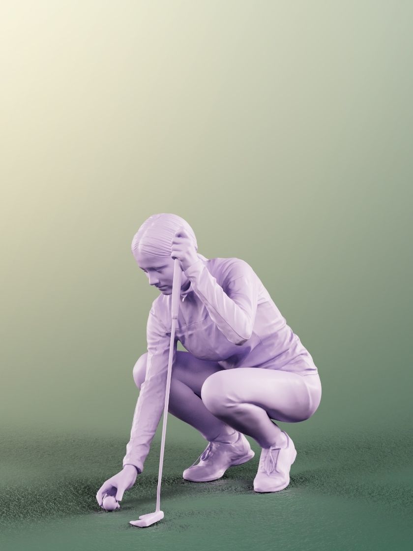 Faye 11810 - Female Golfer Placing The Ball With Golf Caddy 3D model_4
