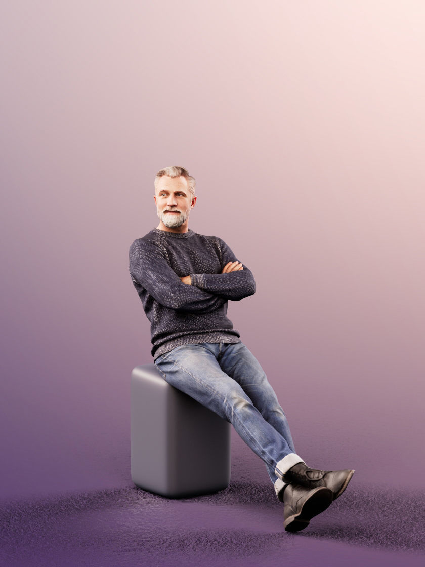 Alex 11832 - Best ager hipster beard man sitting casual  3D model_2