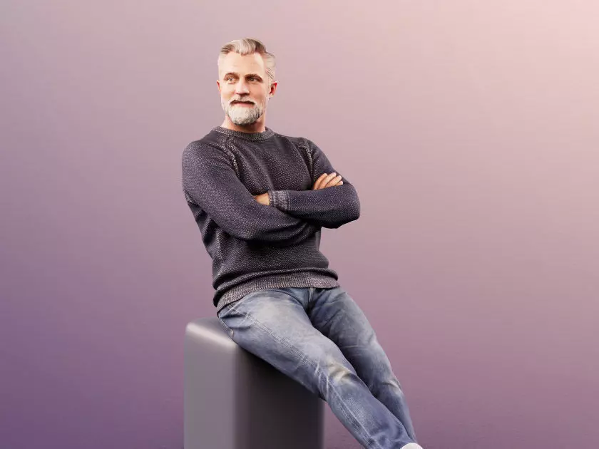Alex 11832 - Best ager hipster beard man sitting casual  3D model_0
