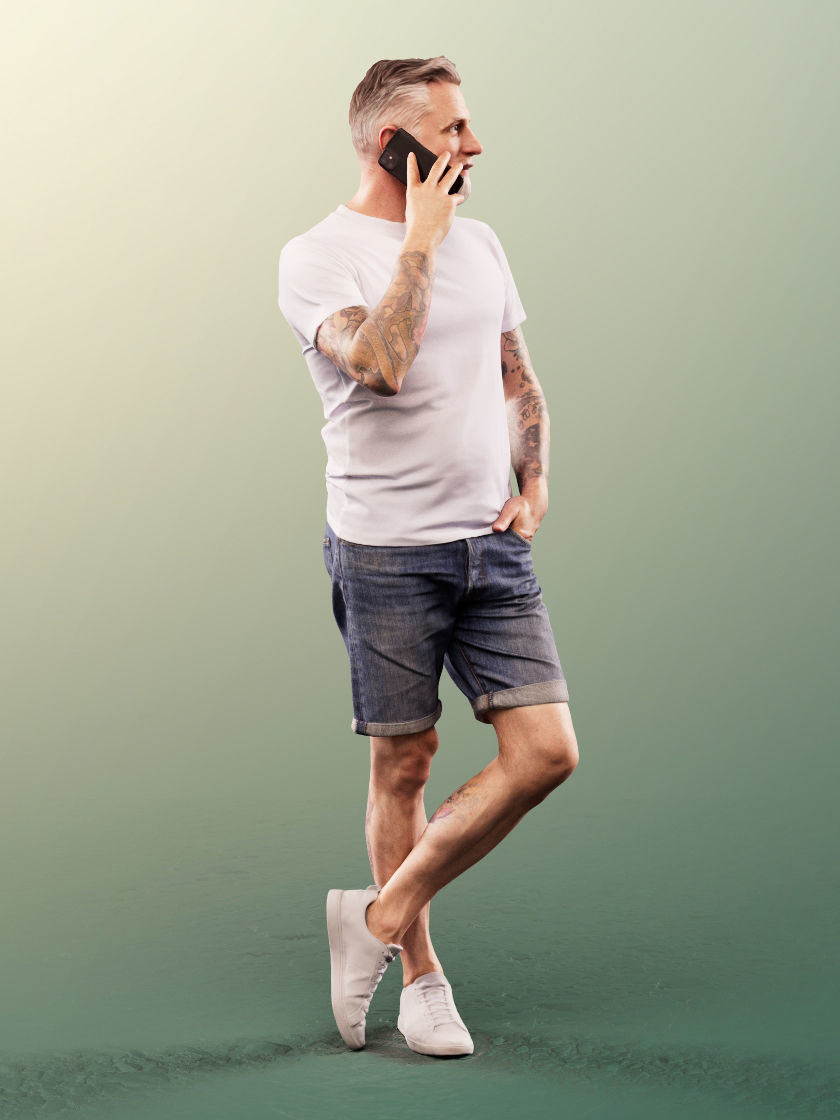 Alex 11835 - casual hipster beard guy on phone short pants 3D model_3
