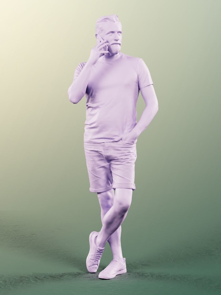 Alex 11835 - casual hipster beard guy on phone short pants 3D model_4