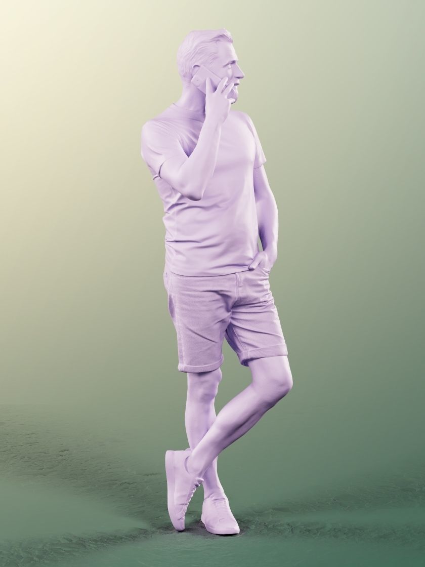 Alex 11835 - casual hipster beard guy on phone short pants 3D model_5